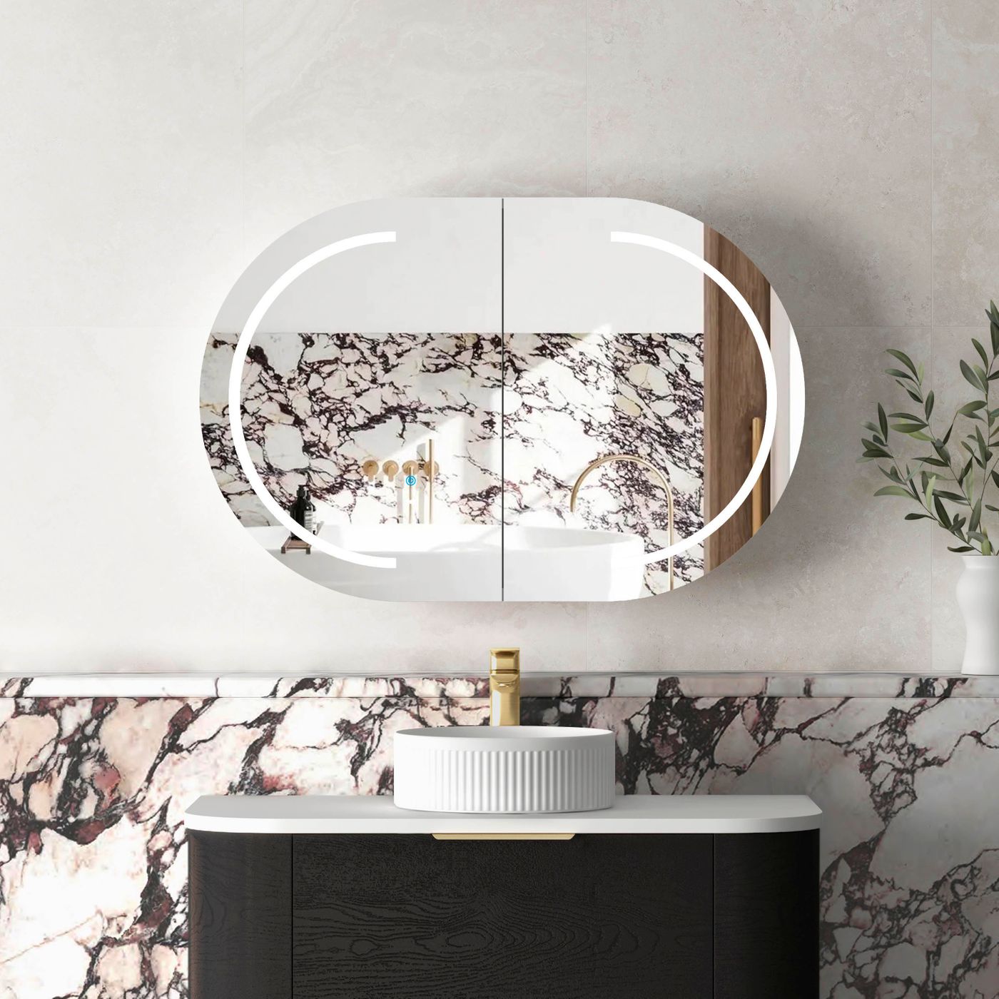 LED BONDI 900x600 Shaving Cabinet Black Oak