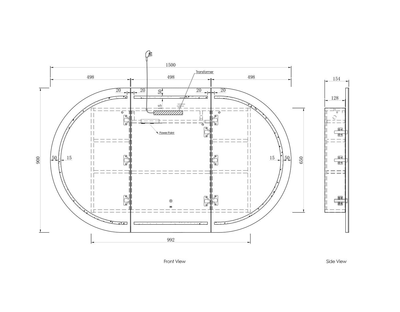 LED BONDI 1500x900 Shaving Cabinet Natural Oak