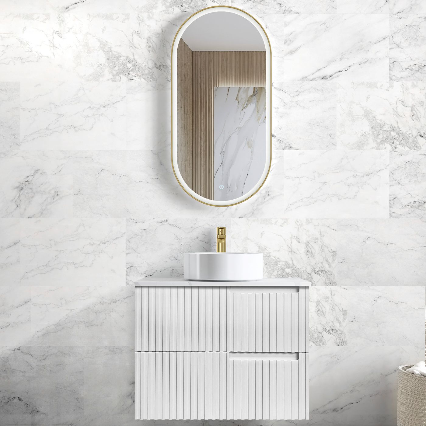 Noosa 750mm Satin White Wall Hung Vanity with Ceramic Top