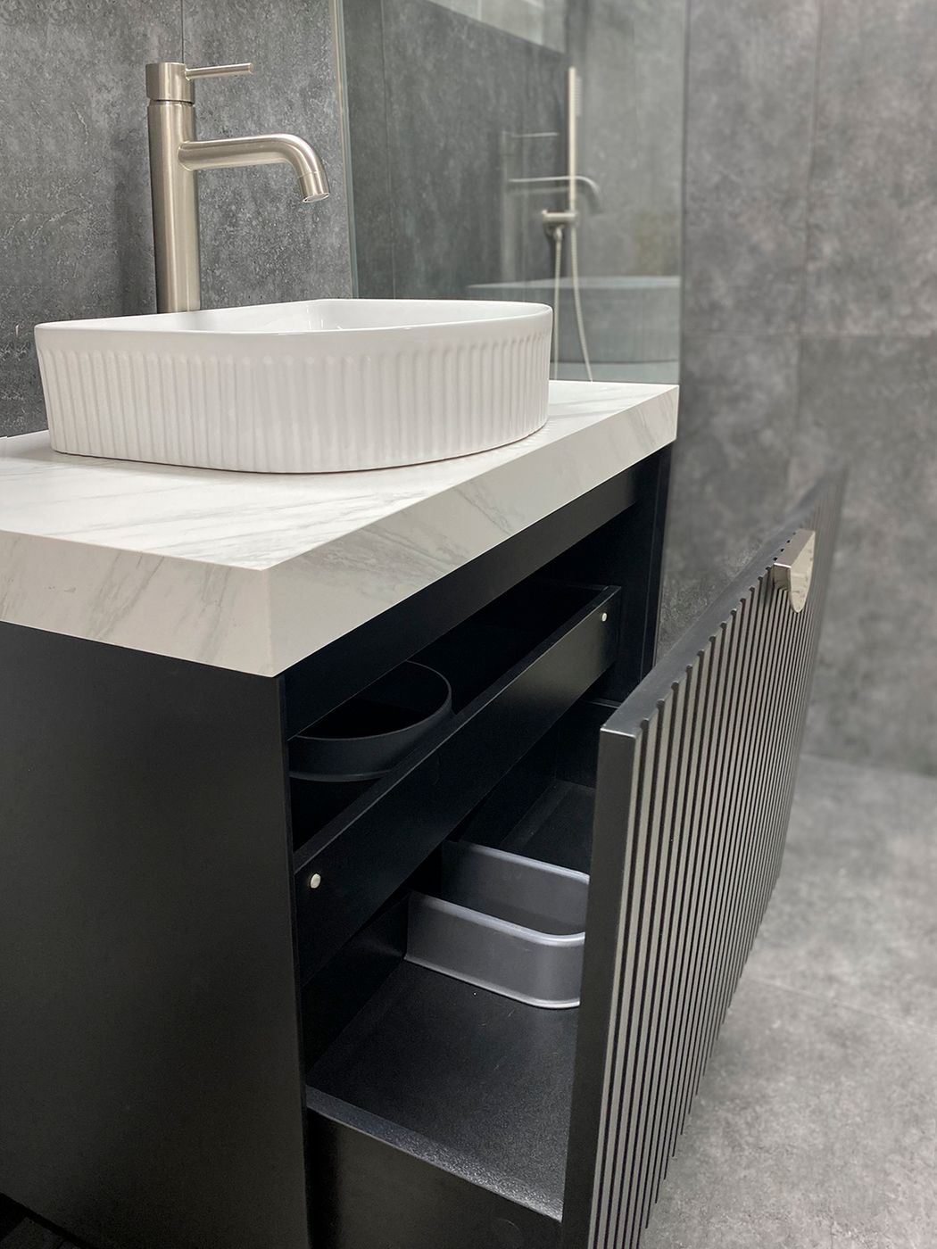 Marlo 750mm Matte Black Wall Hung Vanity with Ceramic Top