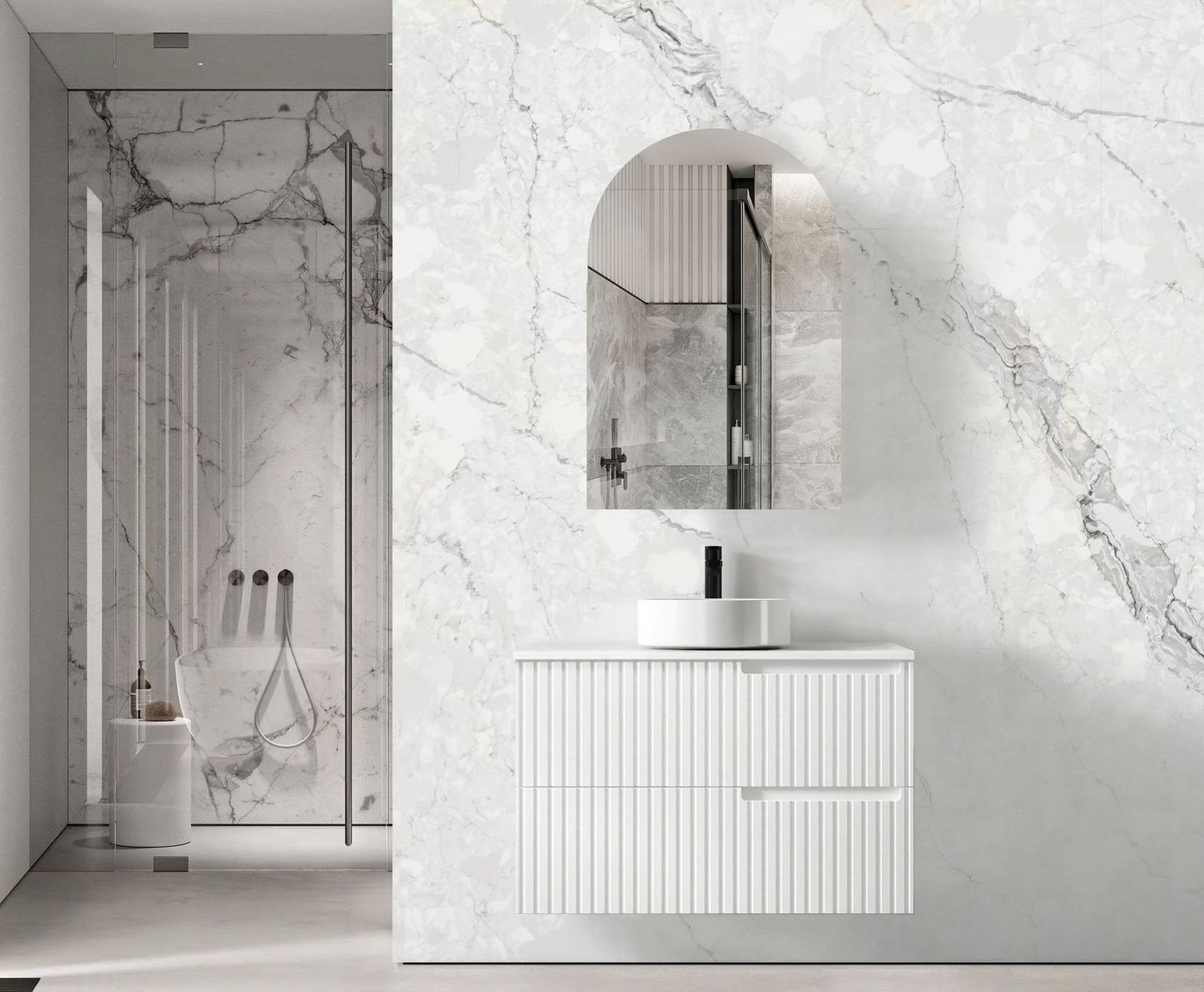 Noosa 900mm Satin White Wall Hung Vanity with Ceramic Top