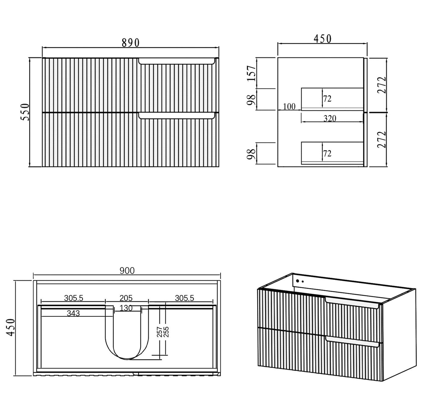 Noosa 900mm Satin White Wall Hung Vanity with Ceramic Top