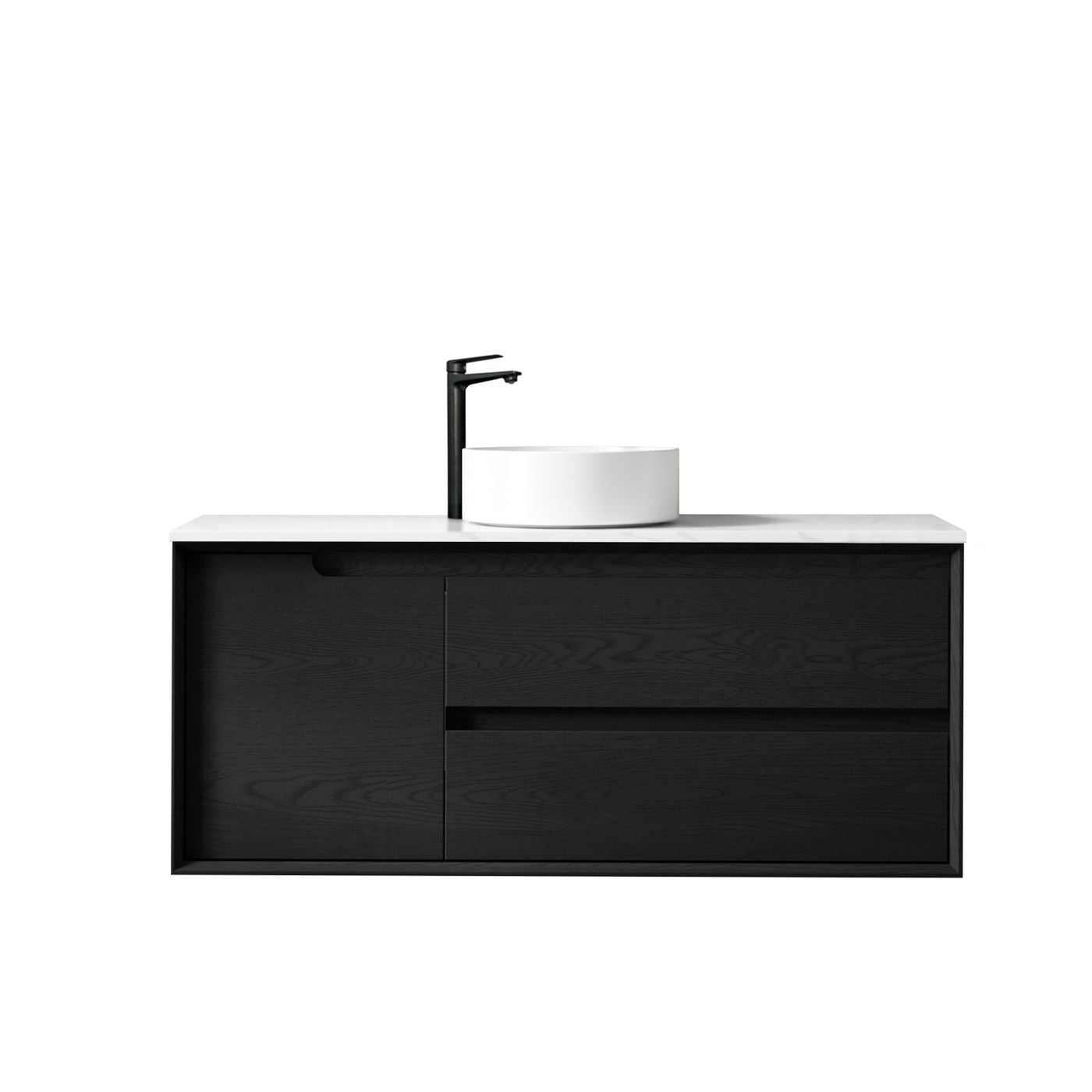 Byron 1200mm Black Oak Wall Hung Vanity with Ceramic Top
