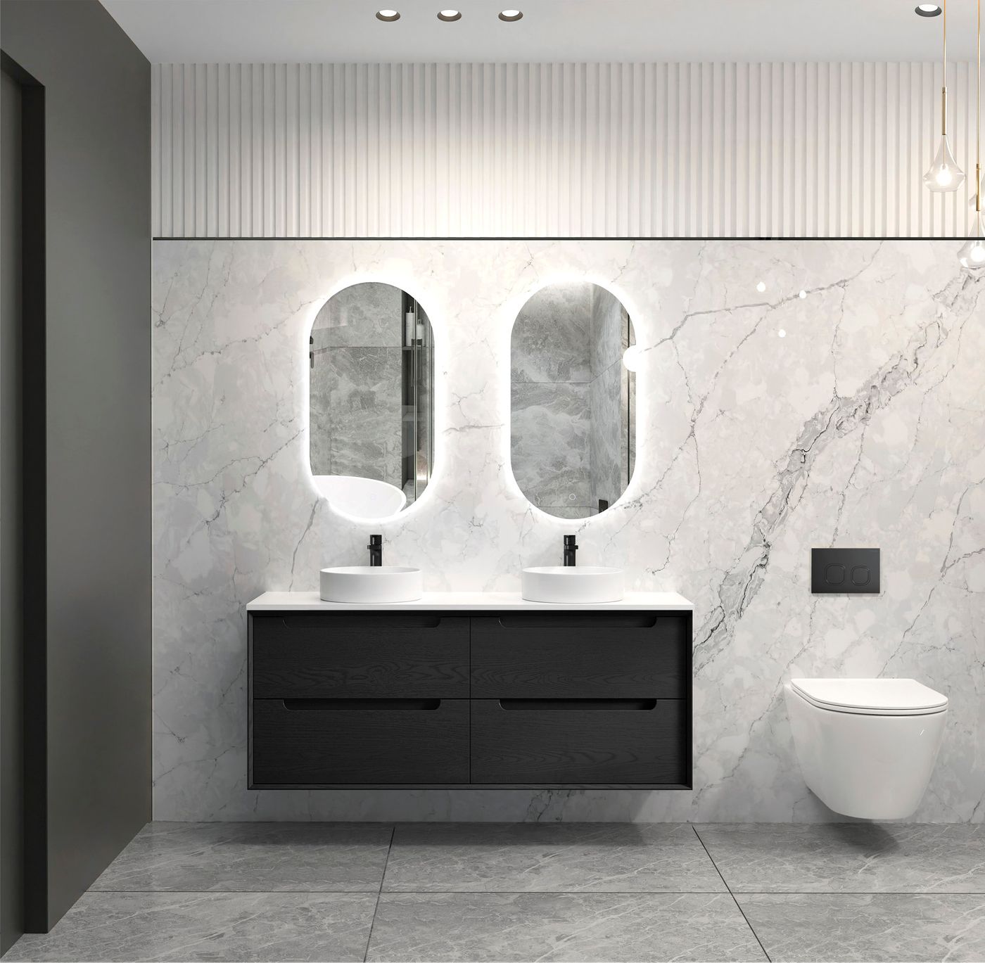 Byron 1500mm Black Oak Wall Hung Cabinet Only