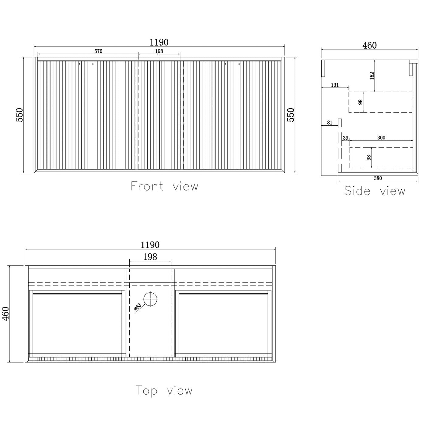 Marlo 1200mm Matte Black Wall Hung Cabinet Only