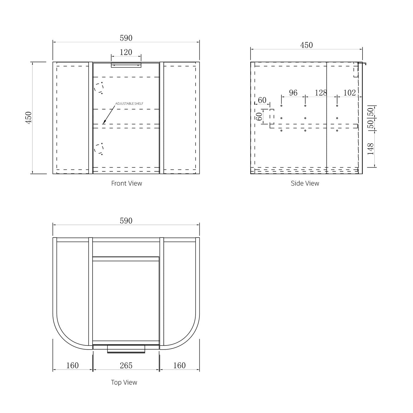 Bondi 600mm Natural Oak Wall Hung Curve Cabinet Only