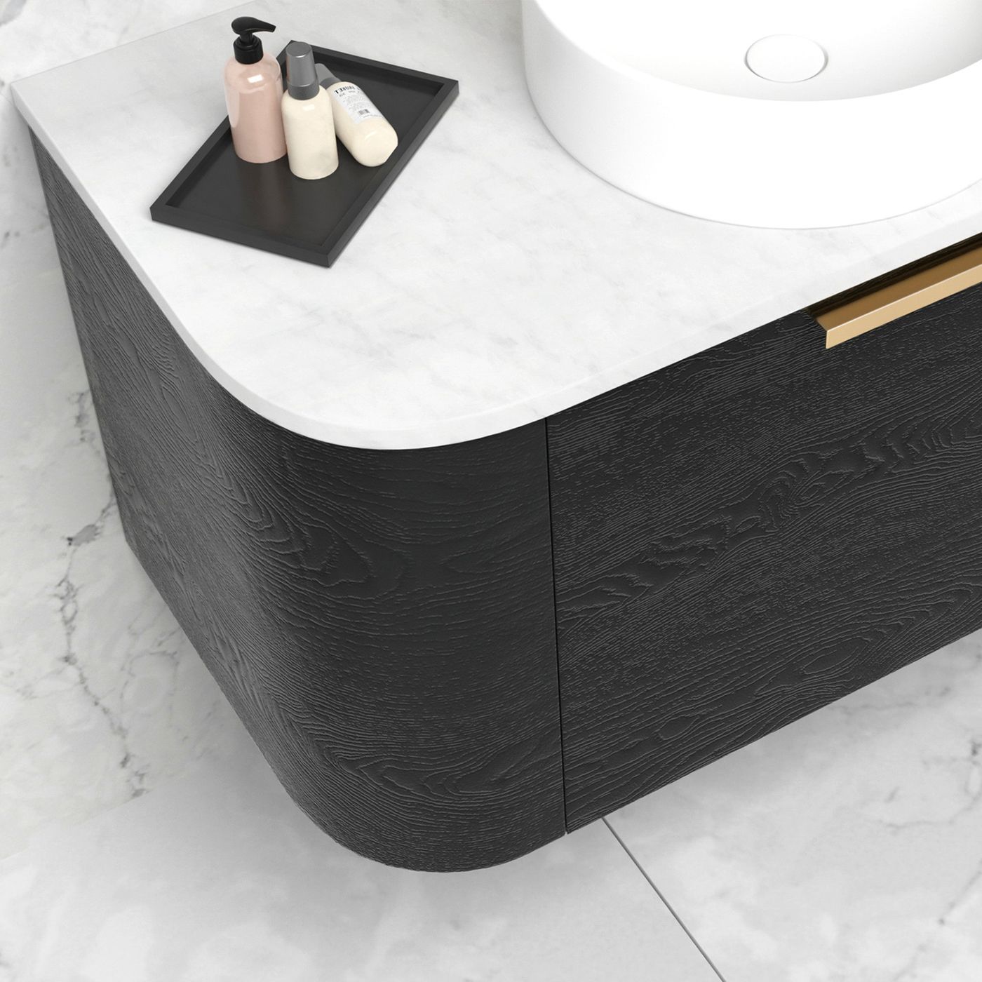 Bondi 600mm Black Oak Wall Hung Curve Cabinet Only