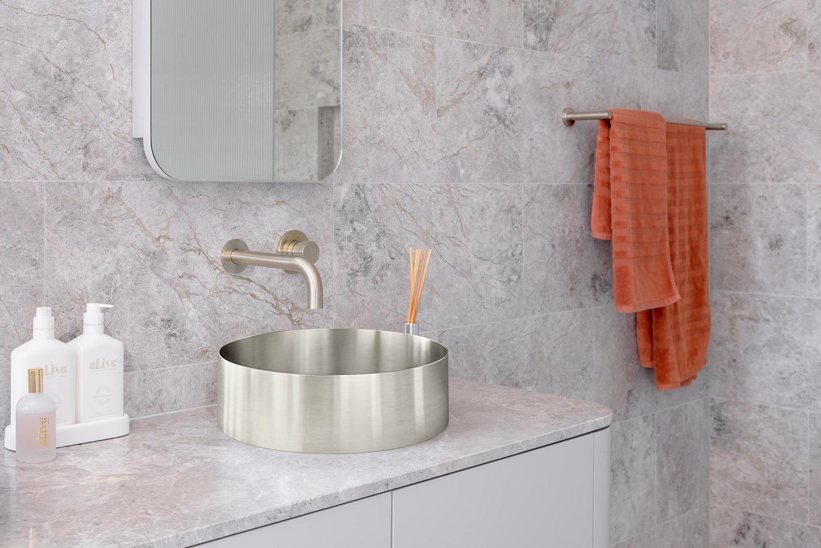 Lavello Round Steel Bathroom Basin 380 x 110 - PVD Brushed Nickel