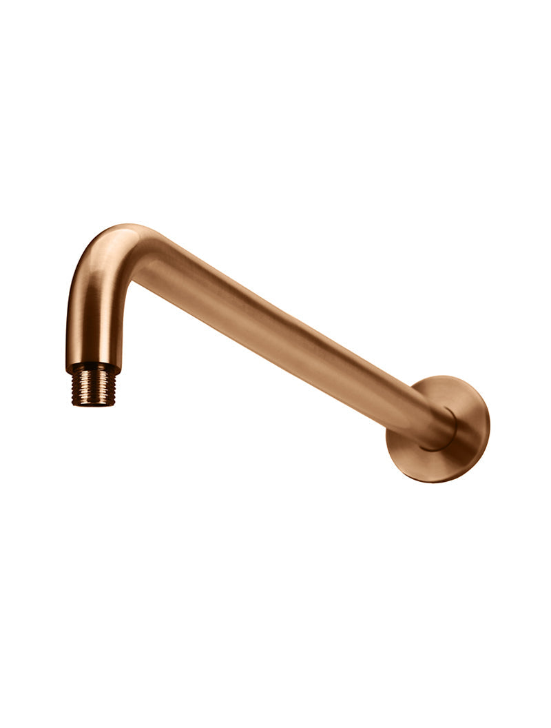 Round Wall Shower Curved Arm 400mm - Lustre Bronze