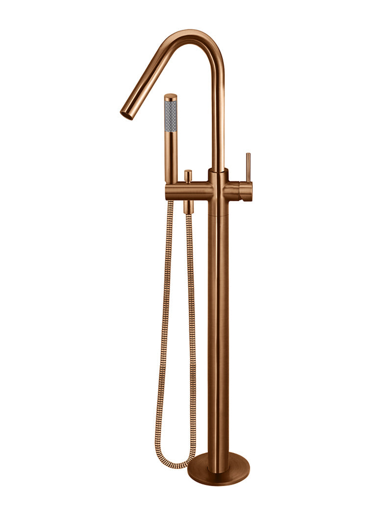 Round Freestanding Bath Spout and Hand Shower - Lustre Bronze