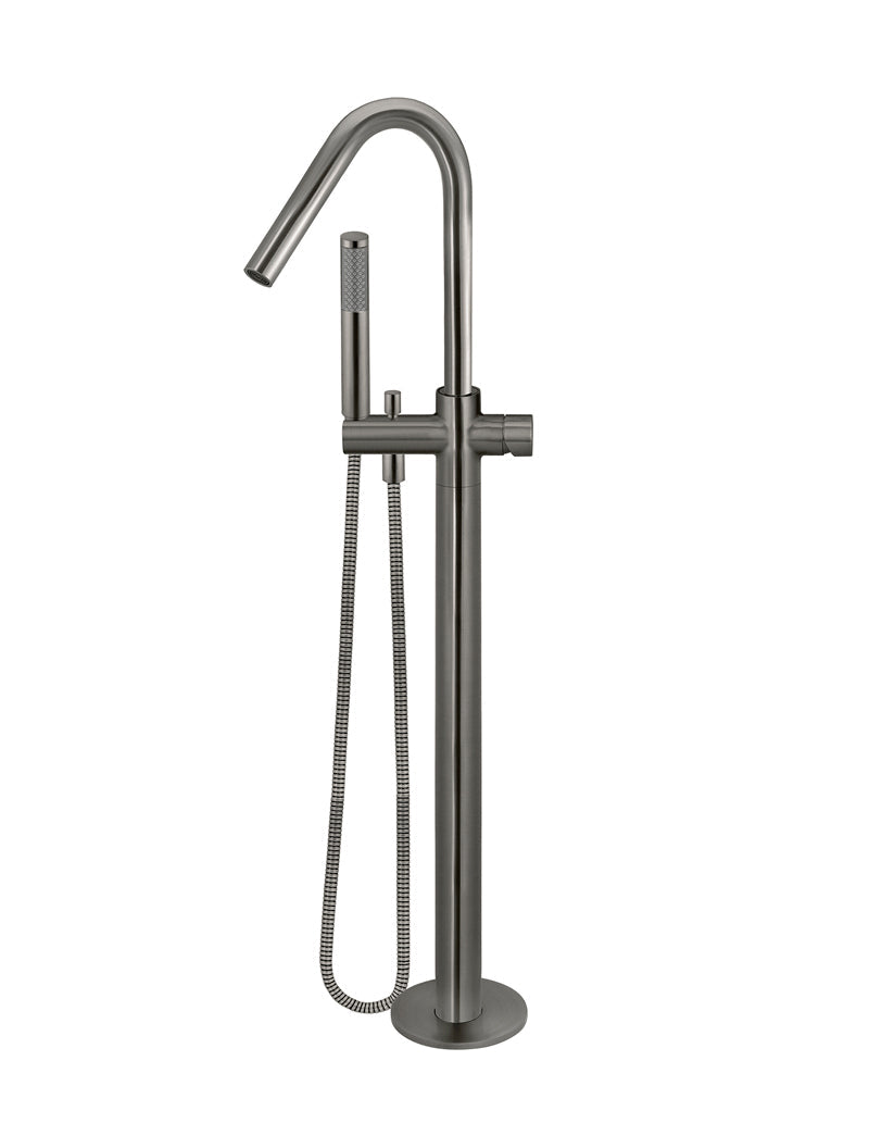 Round Pinless Freestanding Bath Spout and Hand Shower - Shadow Gunmetal