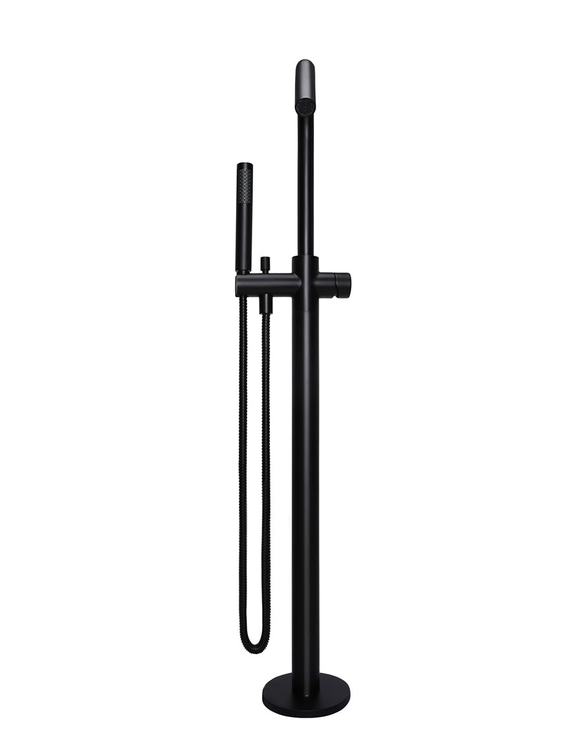 Round Pinless Freestanding Bath Spout and Hand Shower - Matte Black