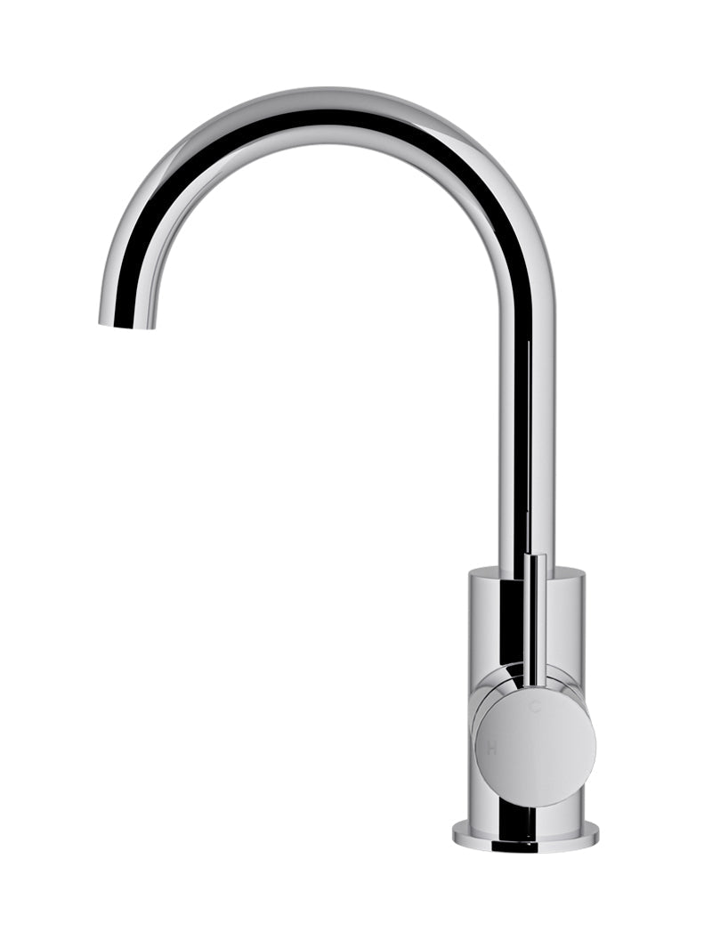 Round Gooseneck Basin Mixer with Cold Start - Polished Chrome