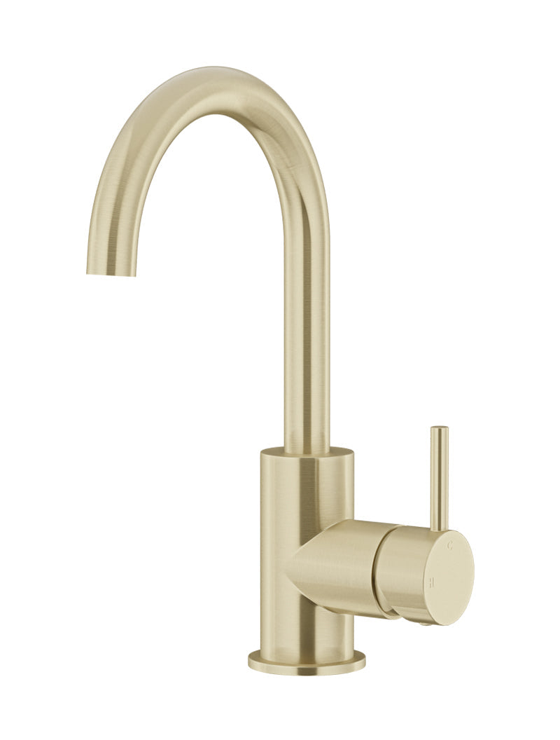 Round Gooseneck Basin Mixer with Cold Start - PVD Tiger Bronze