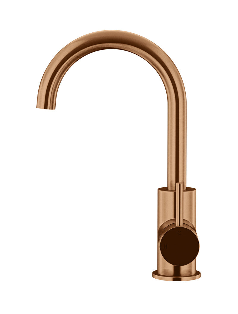 Round Gooseneck Basin Mixer with Cold Start - Lustre Bronze