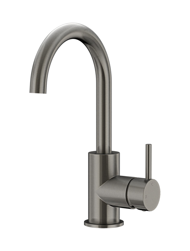 Round Gooseneck Basin Mixer with Cold Start - Shadow Gunmetal