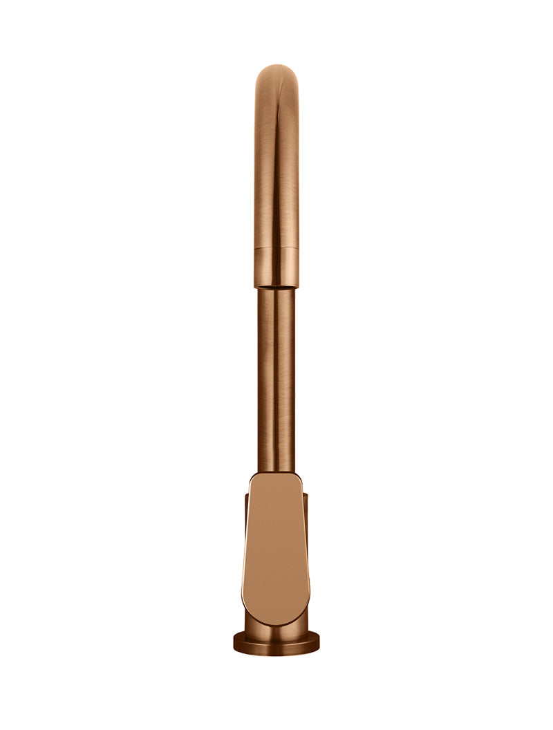 Round Gooseneck Kitchen Mixer Tap with Paddle Handle - Lustre Bronze