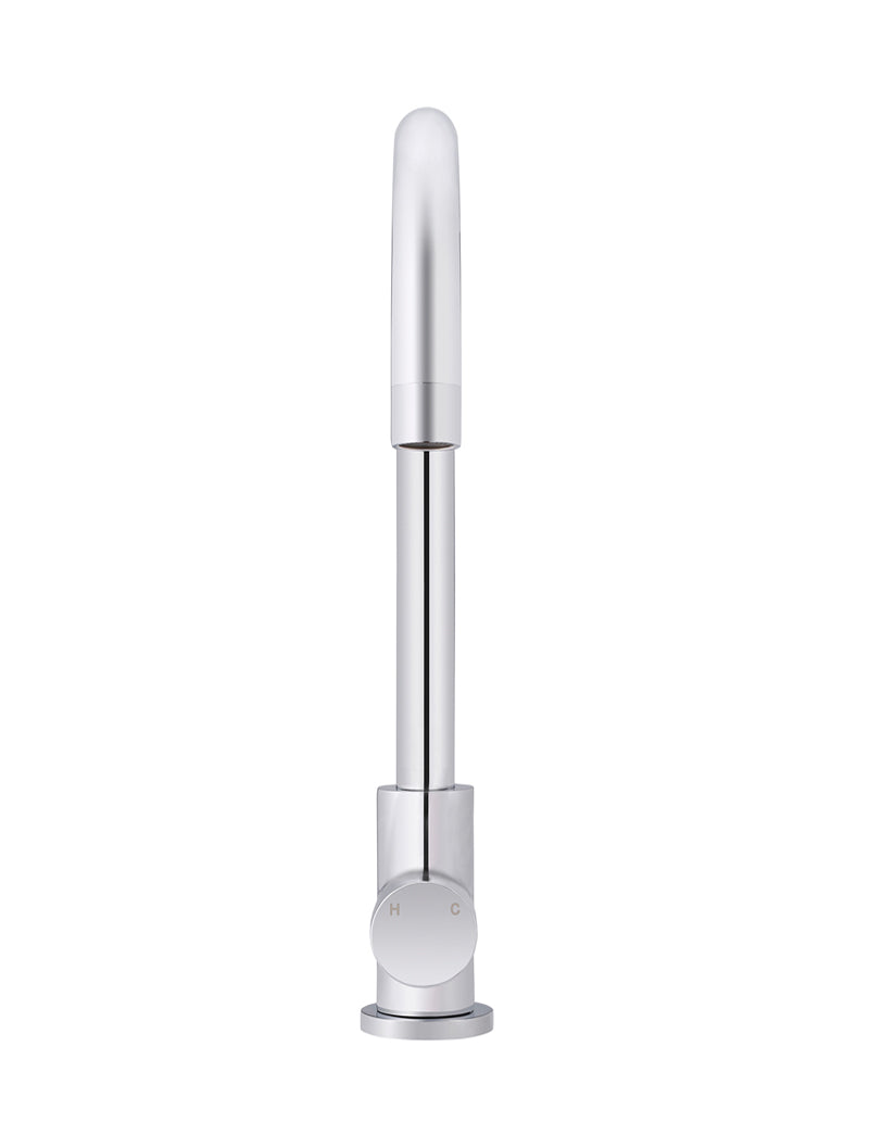 Round Gooseneck Kitchen Mixer Tap with Pinless Handle - Polished Chrome