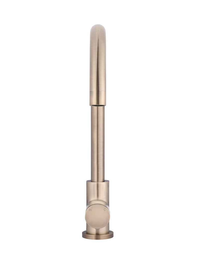 Round Gooseneck Kitchen Mixer Tap with Pinless Handle - Champagne