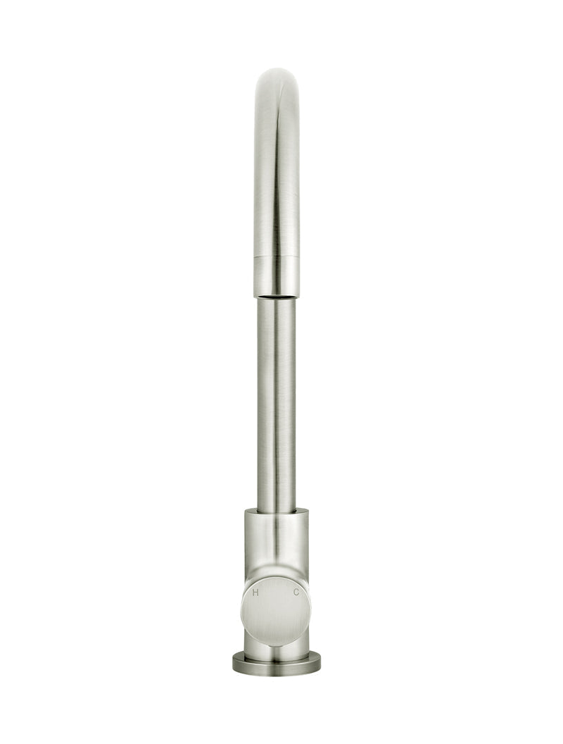 Round Gooseneck Kitchen Mixer Tap with Pinless Handle - PVD Brushed Nickel