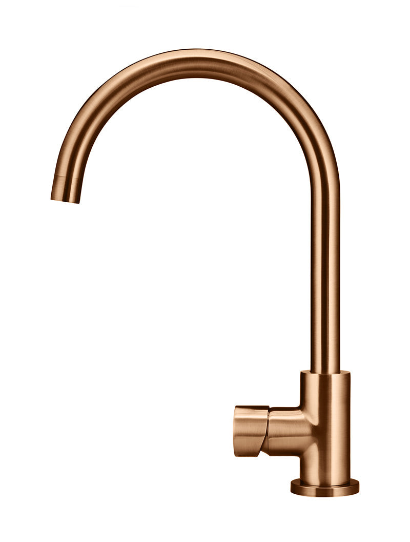 Round Gooseneck Kitchen Mixer Tap with Pinless Handle - Lustre Bronze