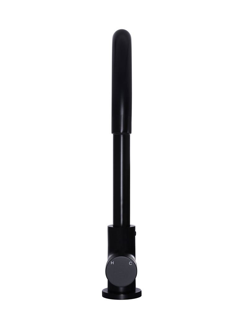 Round Gooseneck Kitchen Mixer Tap with Pinless Handle - Matte Black