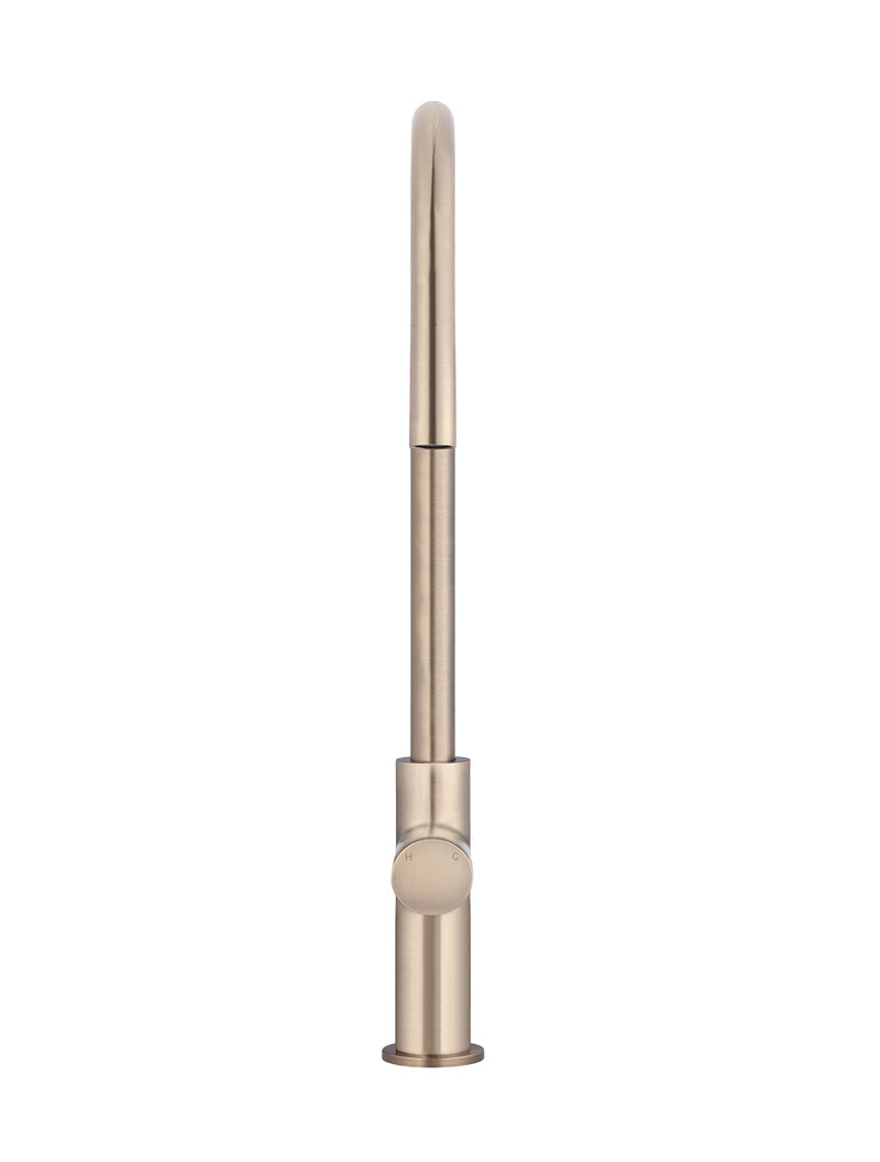 Round Pinless Piccola Pull Out Kitchen Mixer Tap - Champagne