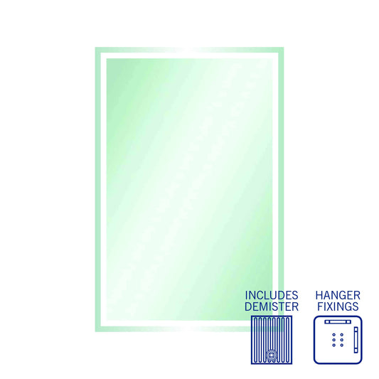 Sierra Rectangle Polished Edge Mirror With Sandblasted Border - 1200X800Mm With Hangers And Demister