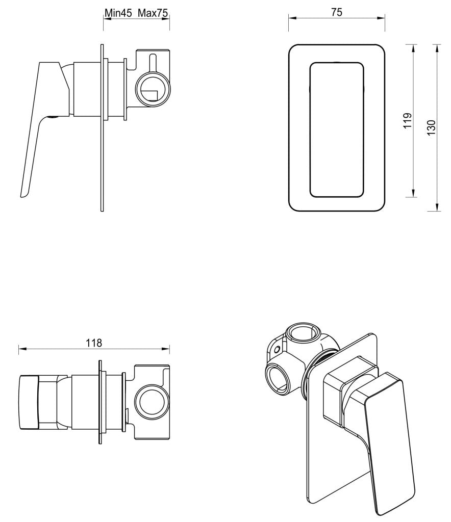 Tiago Shower Mixer - TRIM KIT ONLY