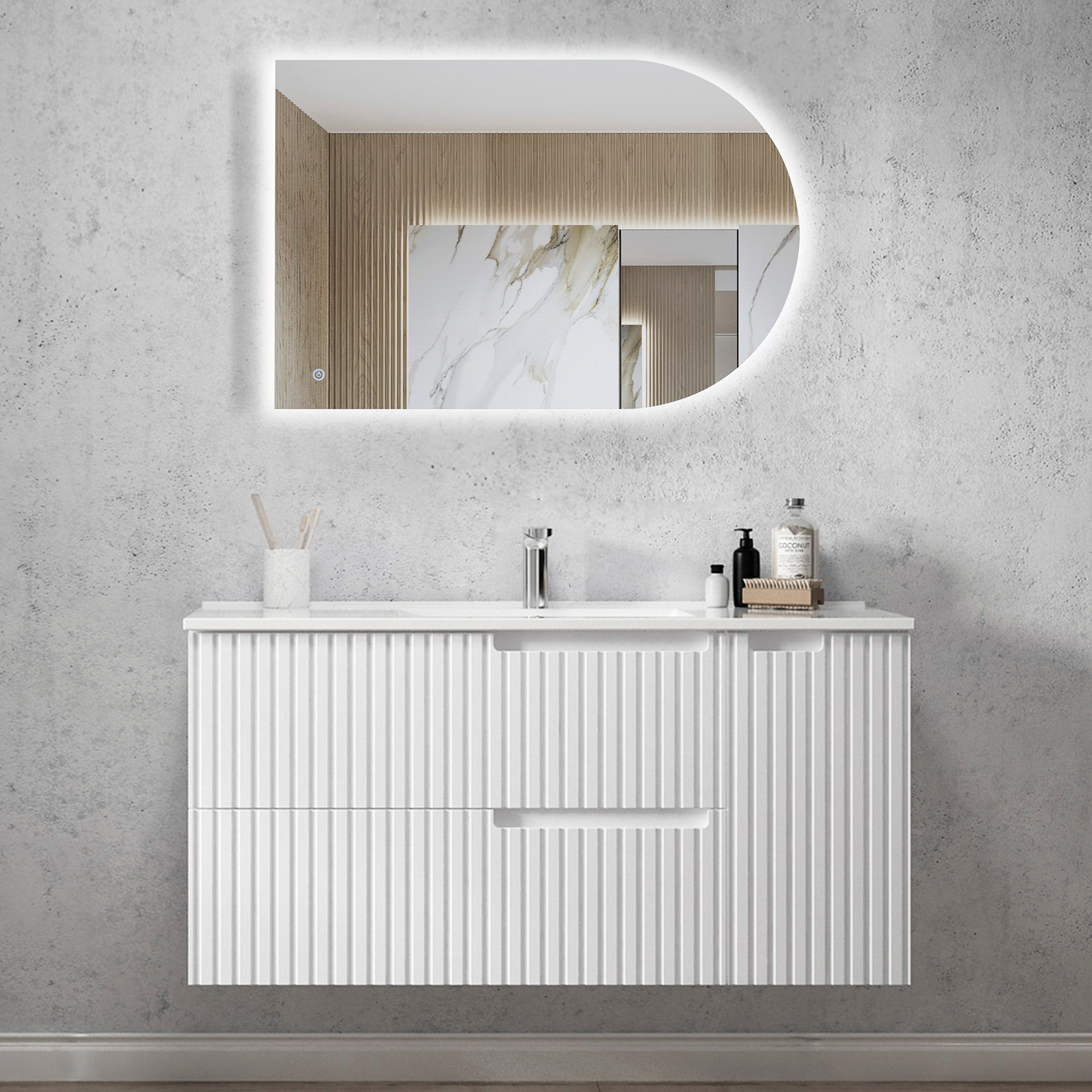 Noosa 1200mm Satin White Wall Hung Vanity with Ceramic Top