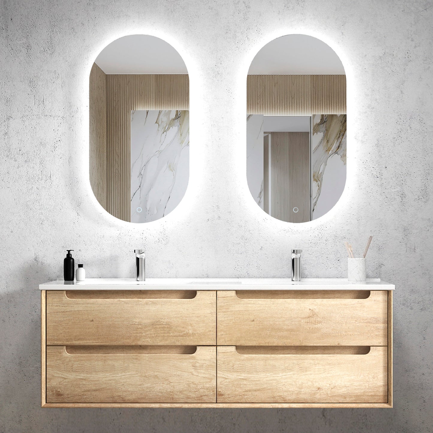 Byron 1500mm Natural Oak Wall Hung Vanity with Ceramic Top
