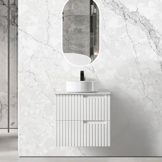 Noosa 600mm Satin White Wall Hung Vanity with Ceramic Top