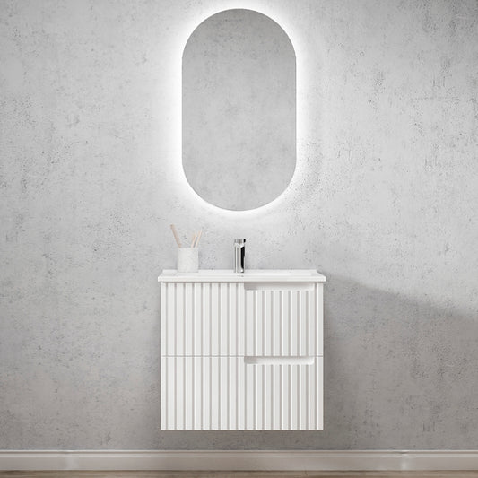 Noosa 600mm Satin White Wall Hung Vanity with Ceramic Top