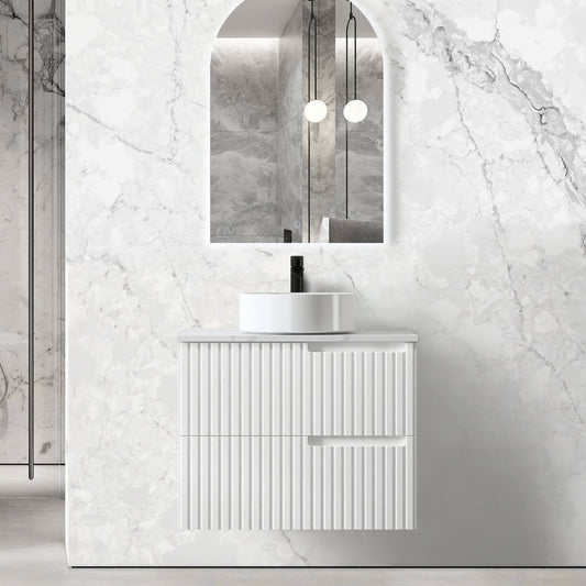 Noosa 750mm Satin White Wall Hung Vanity with Ceramic Top