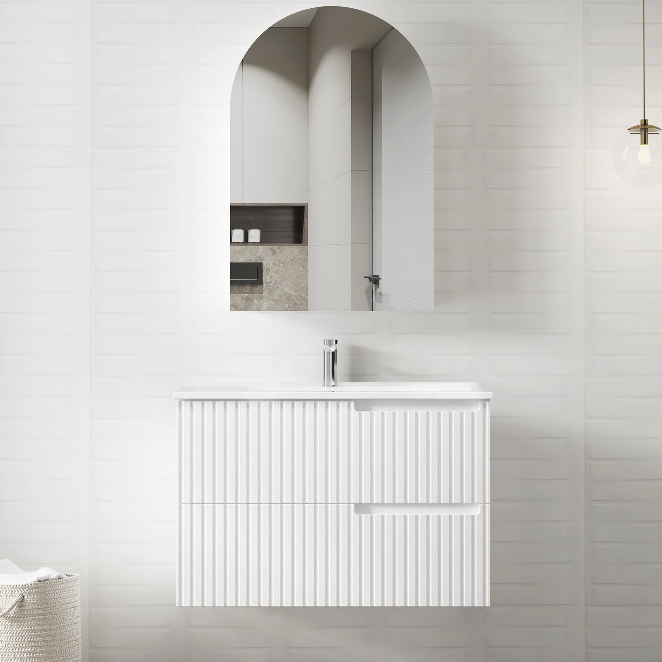 Noosa 900mm Satin White Wall Hung Vanity with Ceramic Top