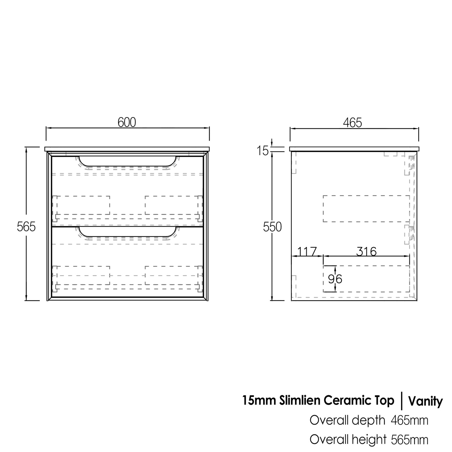 Byron 600mm Natural Oak Wall Hung Vanity with Ceramic Top
