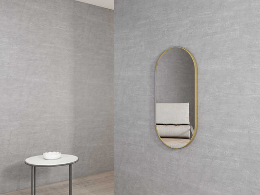 Noosa Oval Brushed Gold Metal Frame Mirror 900x450