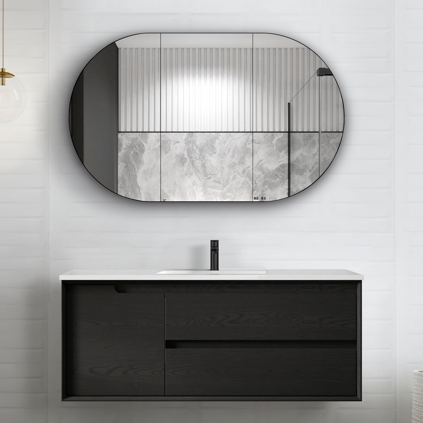 Byron 1200mm Black Oak Wall Hung Vanity with Ceramic Top