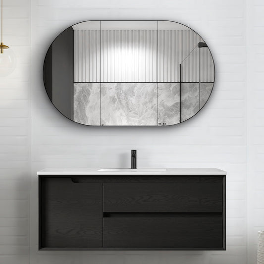 Byron 1200mm Black Oak Wall Hung Vanity with Ceramic Top