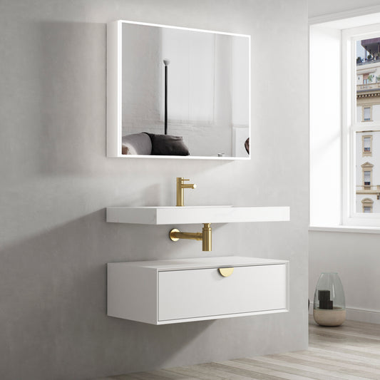 Moonlight Wall Hung Cabinet 900 White (Gold Handle)