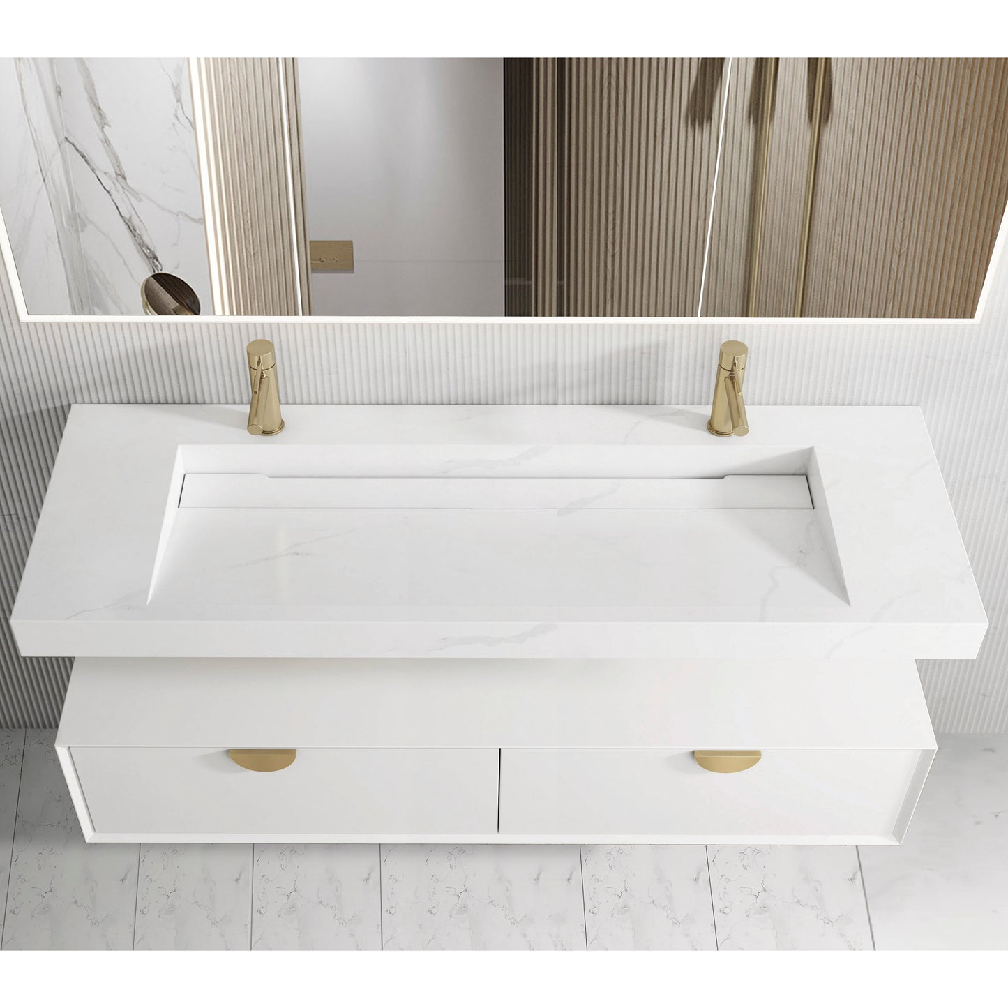 Moonlight Wall Hung Cabinet 1500 White (Gold Handle)