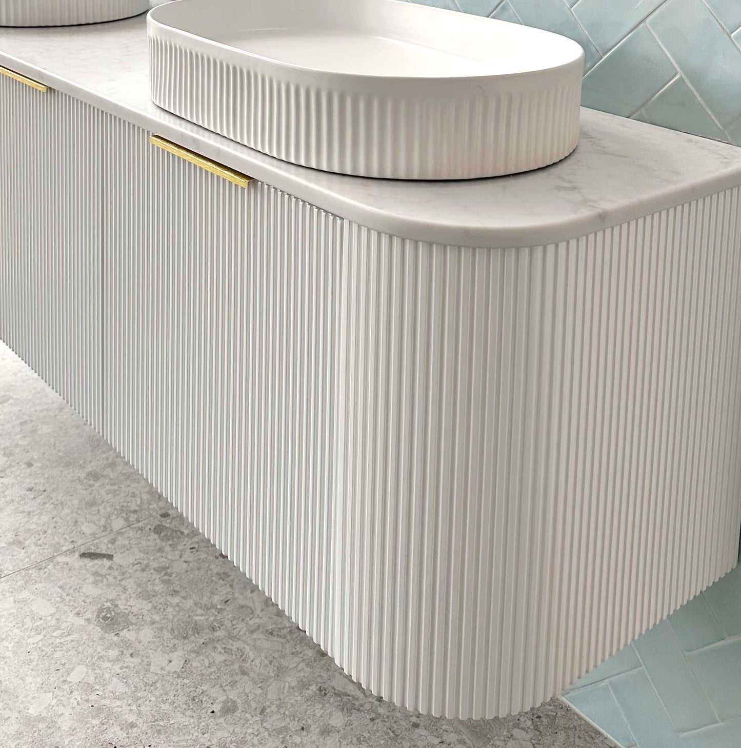 Bondi 1500mm Satin White Fluted Wall Hung Curve Cabinet