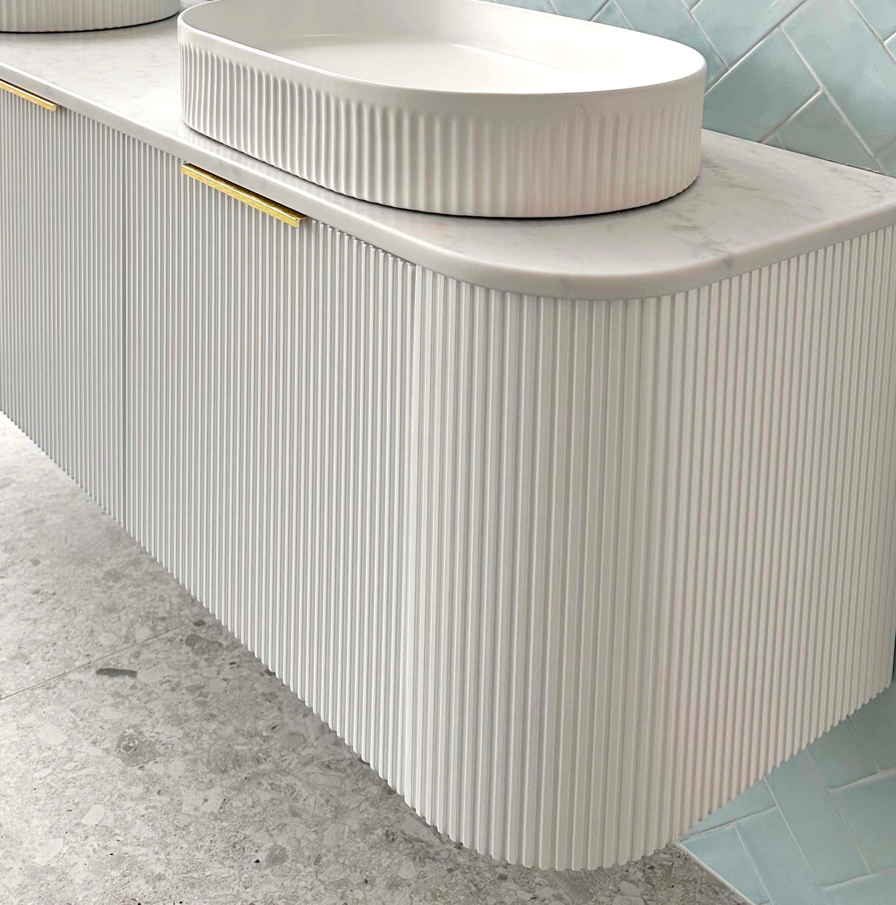 Bondi 1500mm Satin White Fluted Wall Hung Curve Cabinet