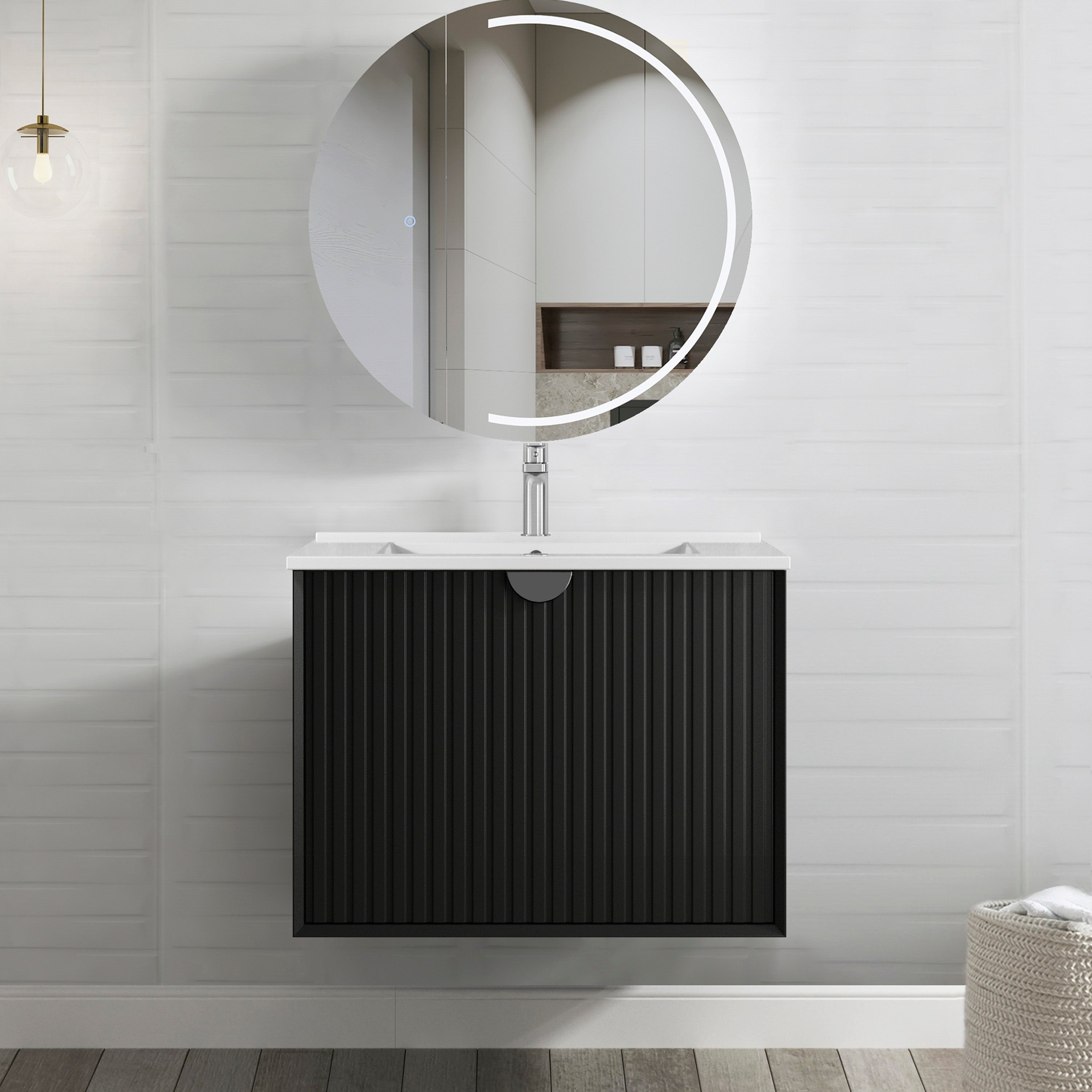Marlo 750mm Matte Black Wall Hung Vanity with Ceramic Top