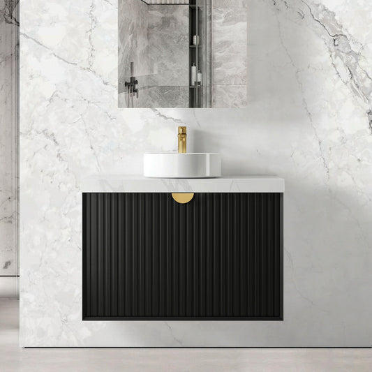 Marlo 900mm Matte Black Wall Hung Vanity with Ceramic Top