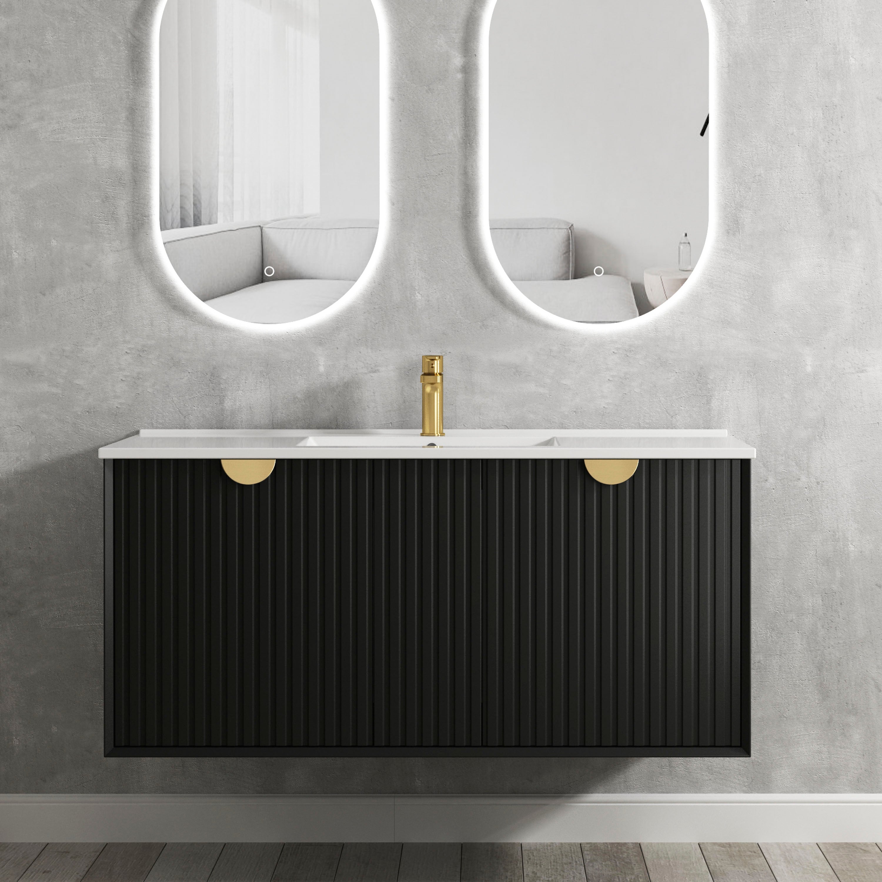 Marlo 1200mm Matte Black Wall Hung Vanity with Ceramic Top