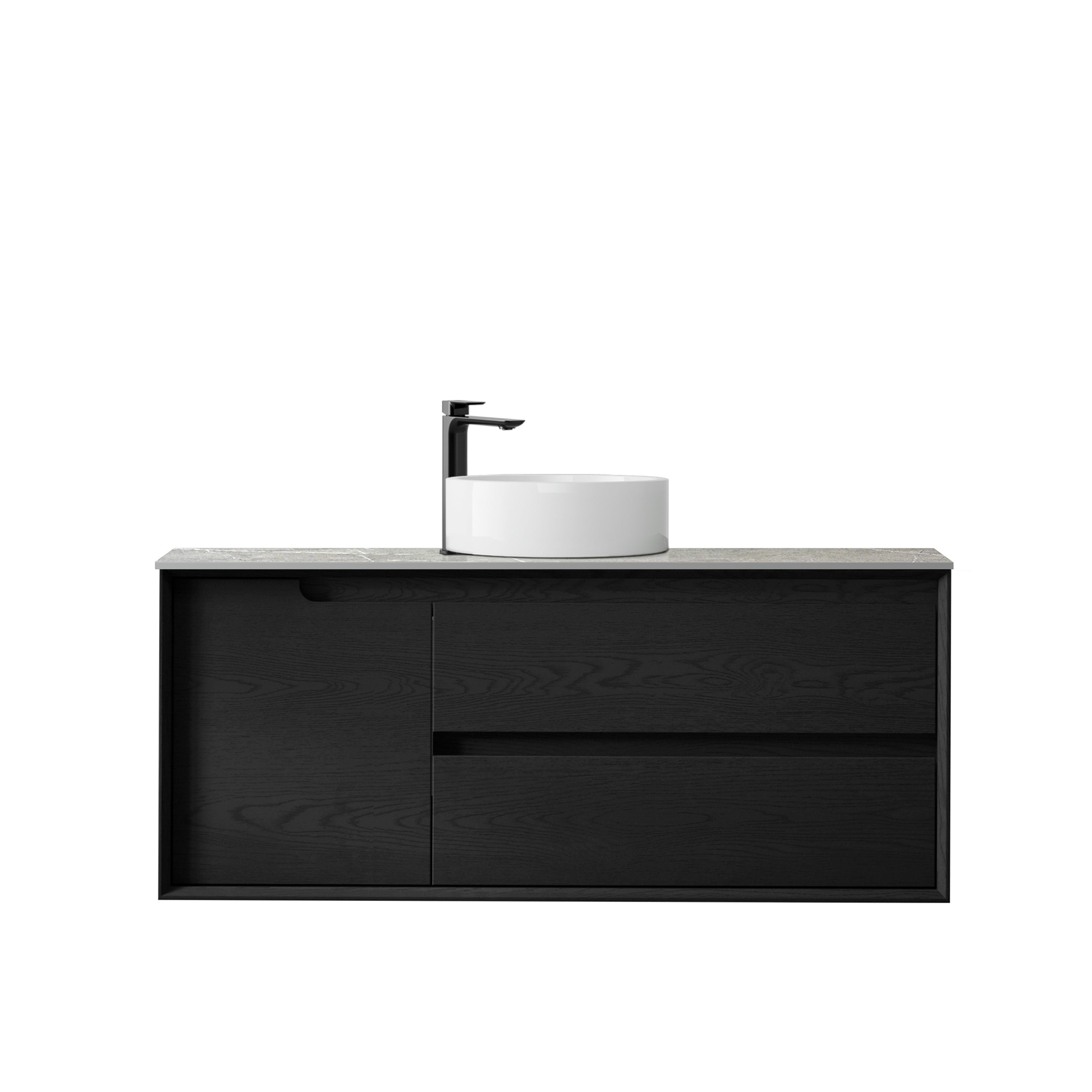 Byron 1200mm Black Oak Wall Hung Vanity with Amani Grey Top 10TH