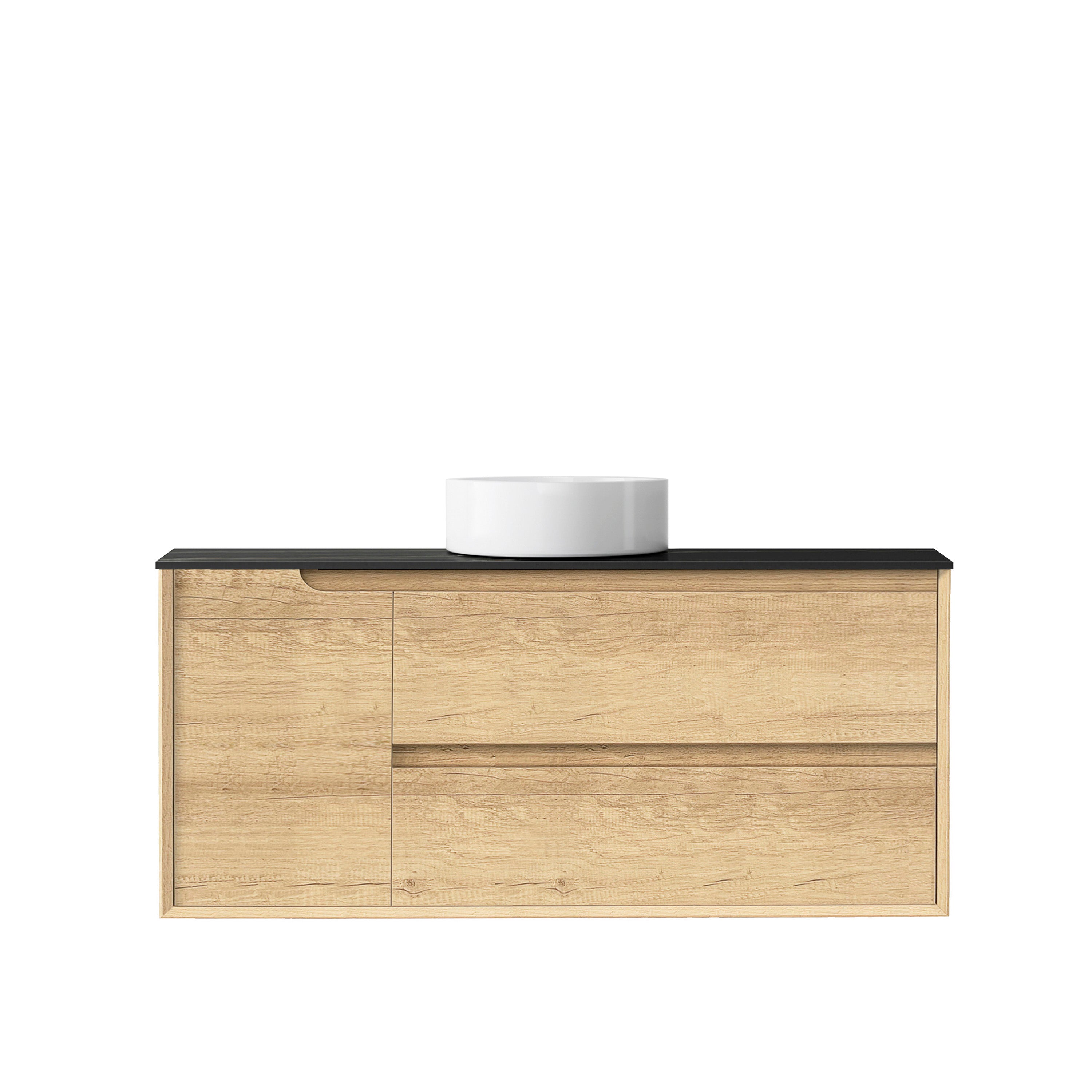 Byron 1200mm Natural Oak Wall Hung Vanity with Empire Black Top NTH