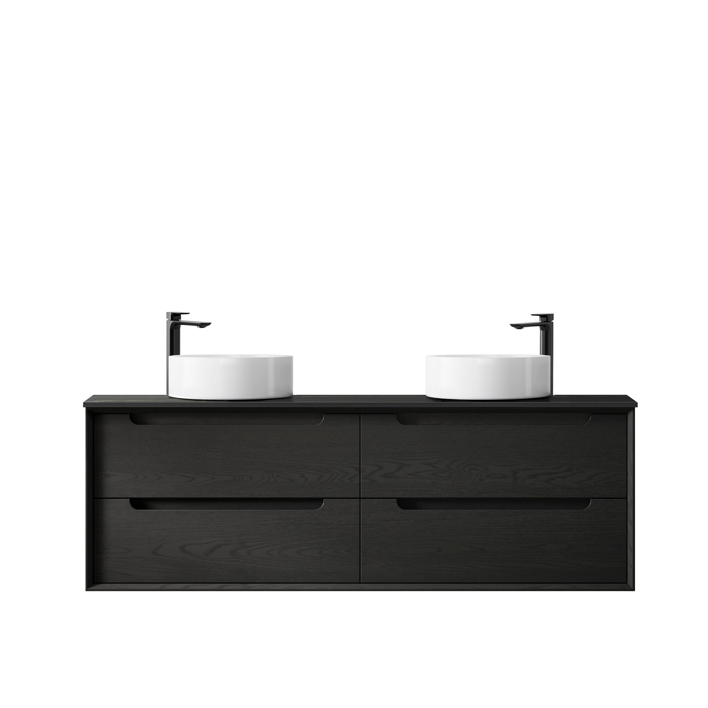 Byron 1500mm Black Oak Wall Hung Vanity with Empire Black Top 10 & 2TH