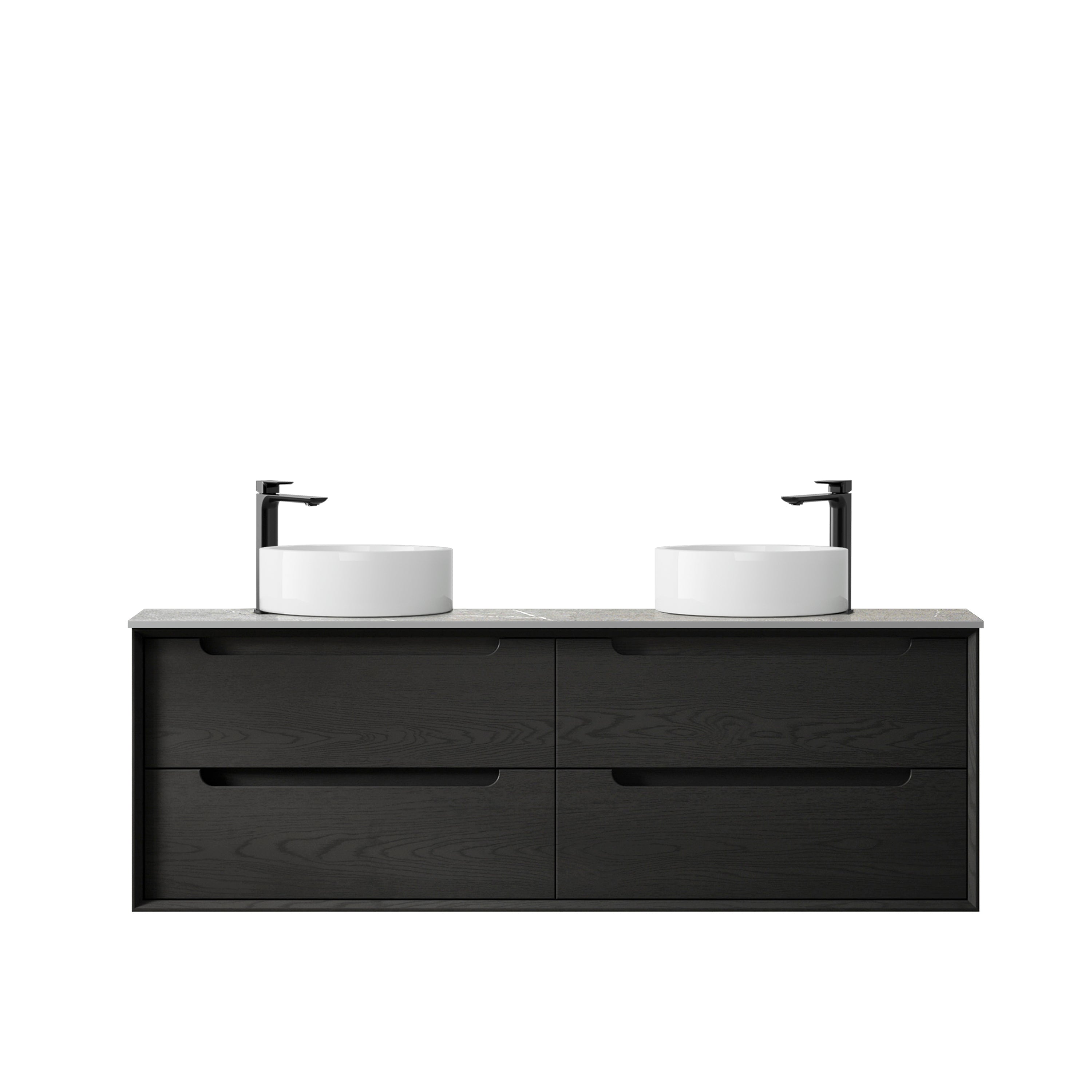 Byron 1500mm Black Oak Wall Hung Vanity with Amani Grey Top 10 & 2TH